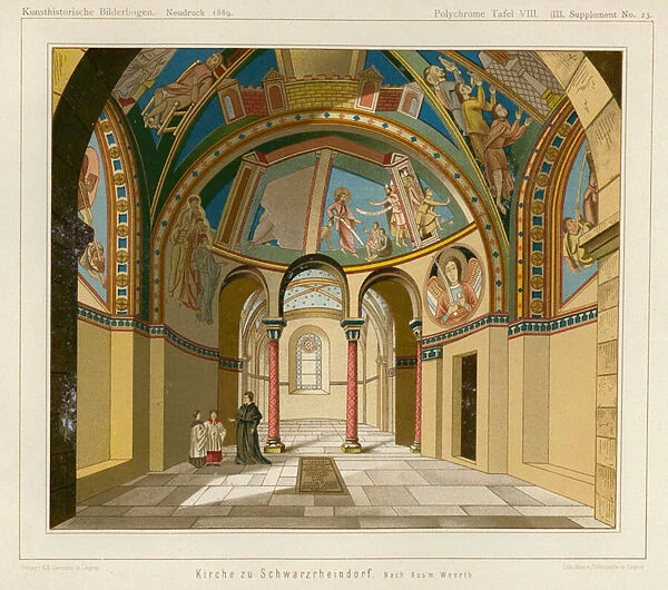 Interior of the Church of Schwarzrheindorf, Bonn, Germany (colour litho)