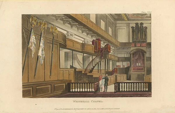 Interior of Whitehall Chapel (coloured engraving)