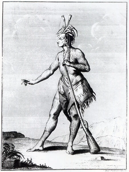 Iroquois Man, inhabitant of Canada (engraving) (b&w photo)