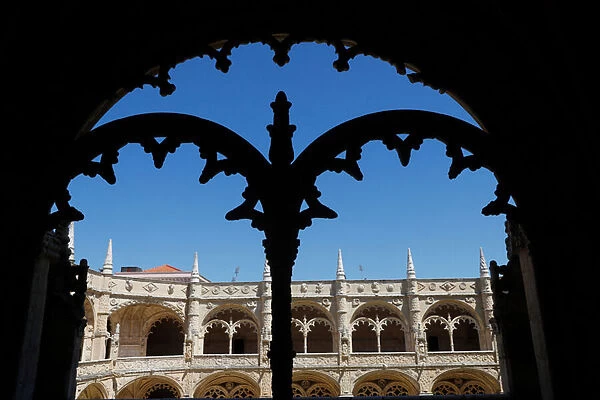 The Jeronimos Monastery or Hieronymites Monastery. The cloister. Lisbon. Portugal