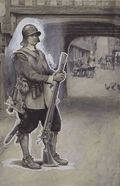 John Bunyan as a soldier (gouache on paper)