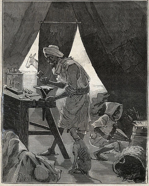 A Kabyle jeweler in Algeria in the 19th century. Engraving from 1885 in '