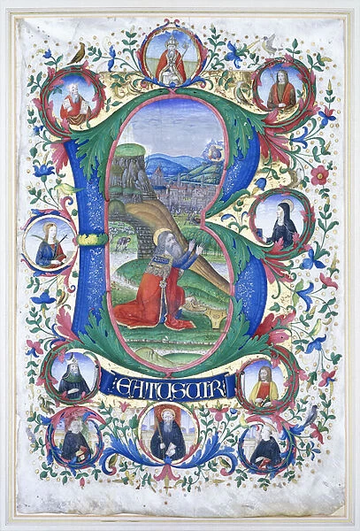 King David at prayer within a very large initial B