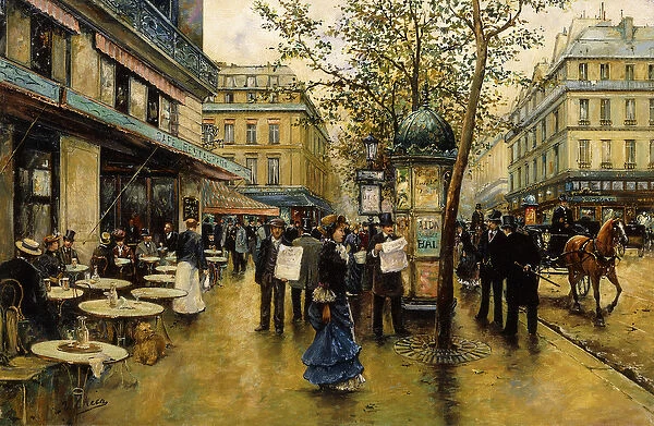 La Place de l Opera, Paris, (oil on canvas)