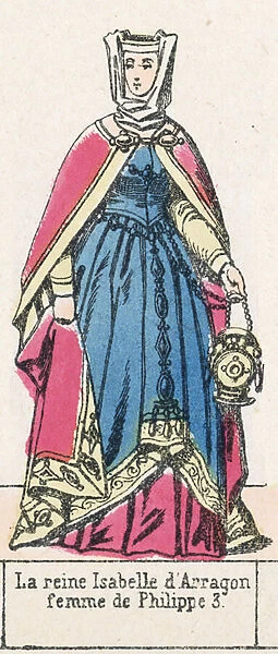 La reine Isabelle d Arragon, femme de Philippe 3 (coloured engraving)