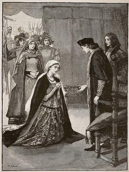 Lady Catherine Gordon before Henry VII, illustration from Cassell