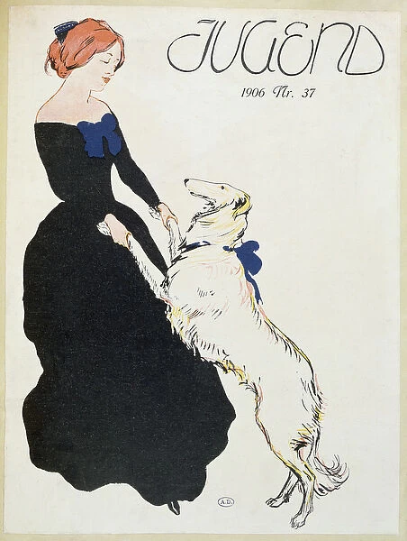 Lady with a Greyhound, illustration from Jugend, 1906 (colour litho)