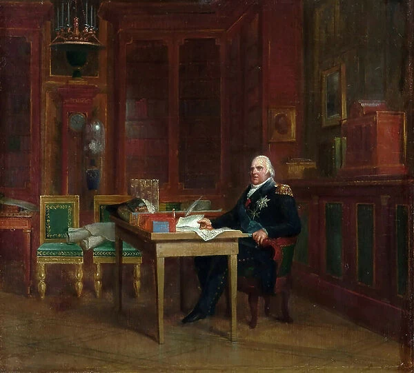 Louis XVIII (1755-1824) in his Study at the Tuileries (oil on canvas)