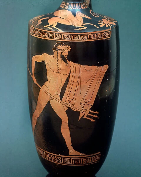 Magna Graecia: lekythos representing Poseidon holding a trident (detail), 480-460 BC