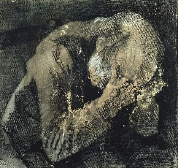 Man with his head in his hands (pencil on paper)