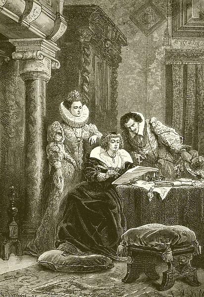 Mary de Medici, Concini and Leonara Galigai (engraving)