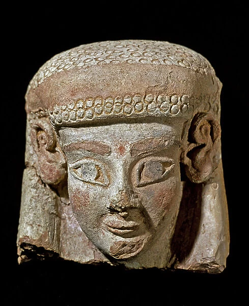 Mask of Egyptian influence from tomb 83 of the necropolis of Dermech, 6th century BC (terracotta)
