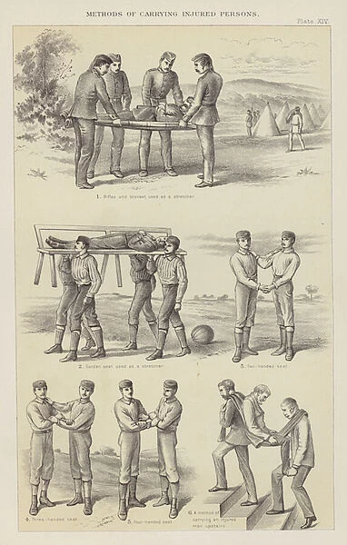 Methods of carrying injured persons (engraving)