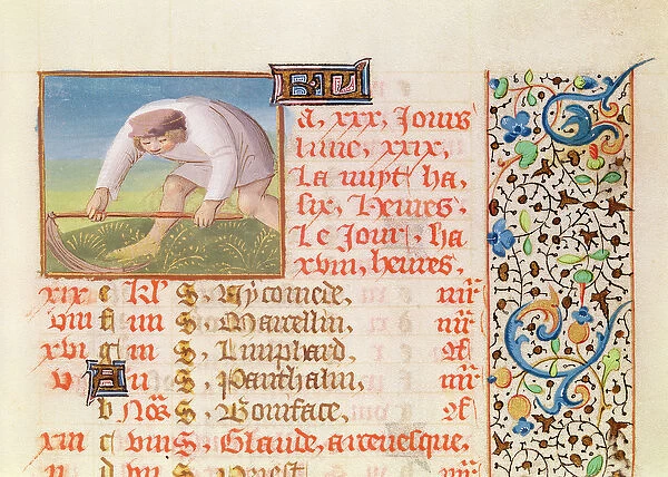 Ms 134 June: Reaping, from a Book of Hours (vellum)