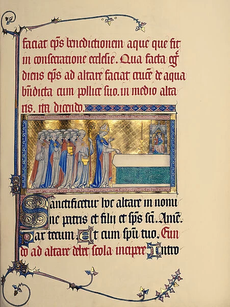 Ms 298 f. 30r Dedication of a Church, from the Metz Pontifical, c