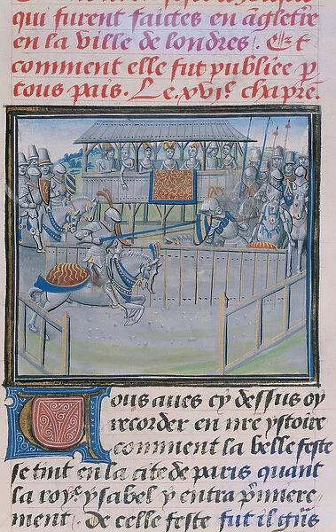 Ms 5190 f. 88 A Tournament in London: Jousting, from Froissarts Chronicles