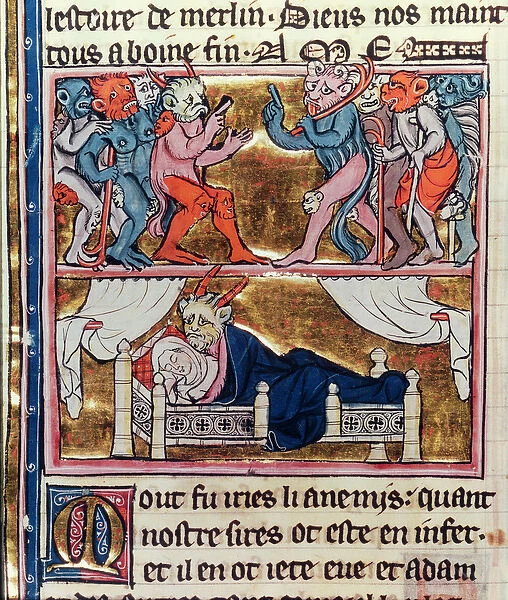 Ms Fr. 95 fol. 113v Council of Demons, from l Histoire de Merlin, c