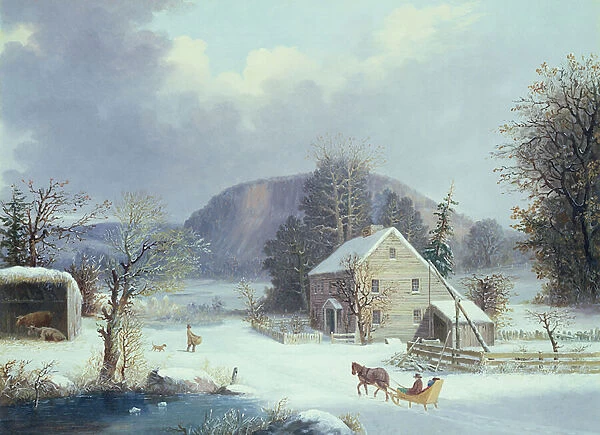 New England Farm by a Winter Road, 1854 (oil on canvas)