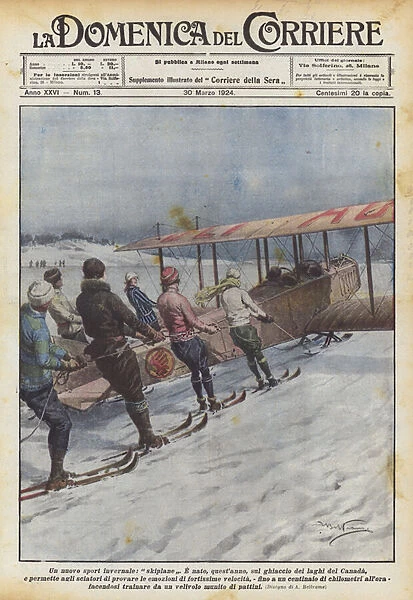 A new winter sport, skiplane (colour litho)