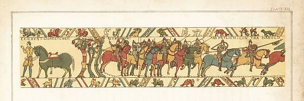 The Norman cavalry under William, Duke of Normandy, at the Battl, 1856 (chromolithograph)