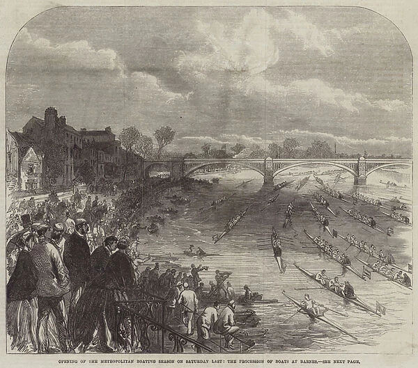 Opening of the Metropolitan Boating Season on Saturday Last, the Procession of Boats at Barnes (engraving)