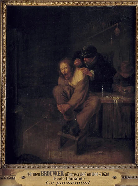 Operation (or dressing) A surgeon caring for a patient. Painting by Gerrit Lundens