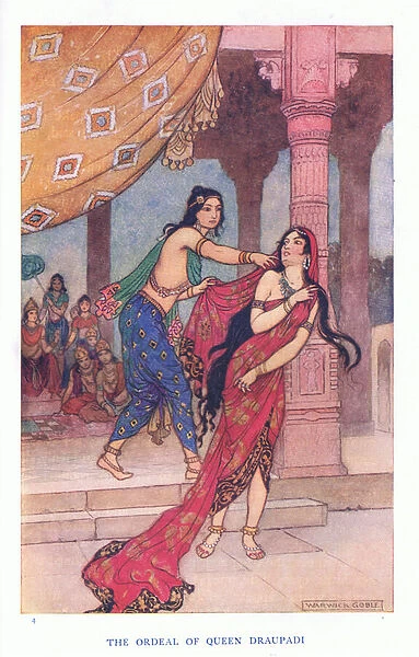 The ordeal of Queen Draupad (colour litho)