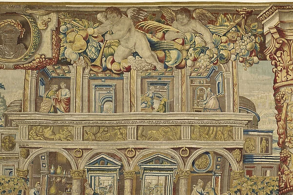 Detail of the palace and musician angel from Vertumnus and Pomona, c