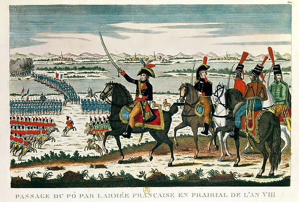 Passage to Po, before the Battle of Marengo, Prairial, Year VIII (coloured engraving)
