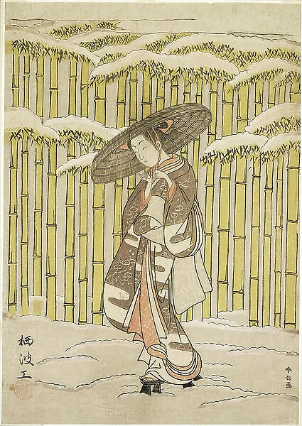 Passing the Bamboo Grove, 1766 (colour woodblock print; chuban, surimono)
