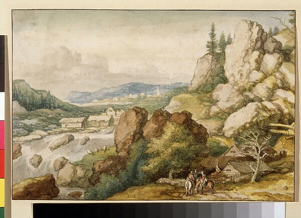'Paysage aux trois cavaliers'(Landscape with three horsemen) Aquarelle de Allaert Pietersz van Everdingen (1621-1675) Musee Pouchkine, Moscou