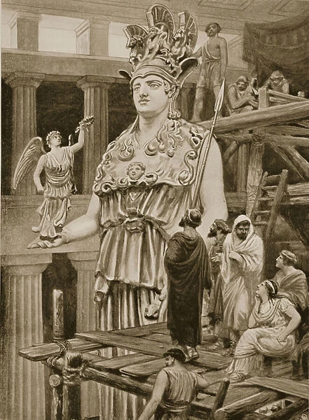 Pericles visits Phidias in the Parthenon, illustration from Hutchinsons History of the Nations, 1915 (litho)
