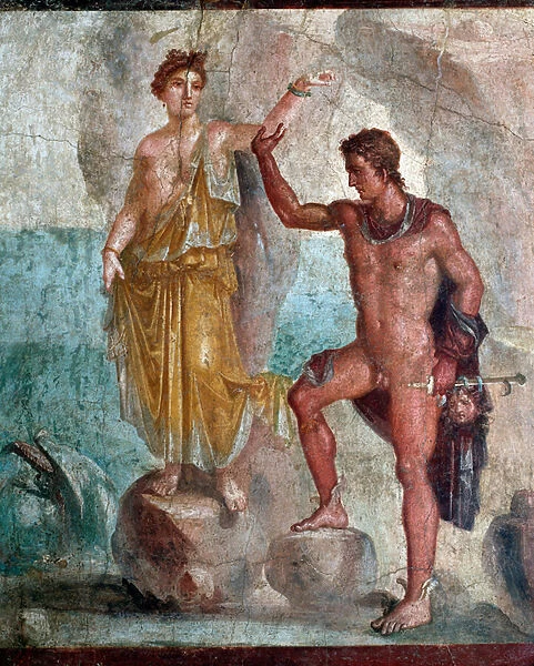 Perseus holding the head of Medusa, liverating Andromeda - fresco, 1st century