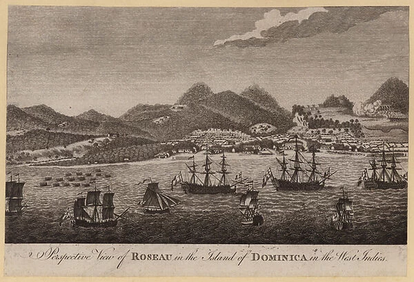 Perspective View of Roseau in the Island of Dominica in the West Indies (engraving)