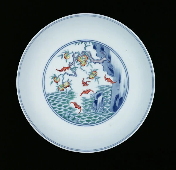 Porcelain dish painted in underglaze blue and ducai enamels, 1723-1735 (porcelain)