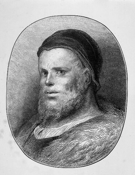 Portrait of Rabelais young - engraving, by Gustave Dore, 1873