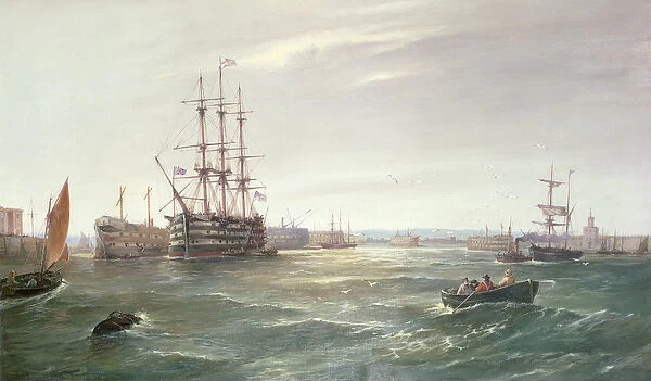 Portsmouth Harbour: HMS Victory among the Hulks, 1892 (oil)
