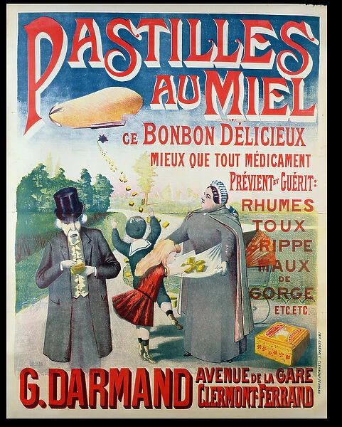 Poster advertising Pastilles au Miel, honey lozenges, made by G