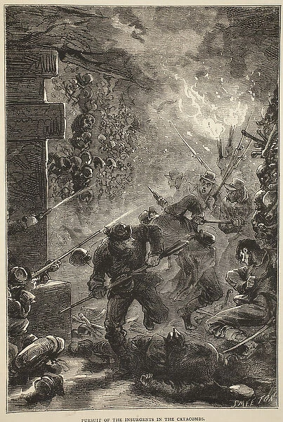 Pursuit of the Insurgents in the Catacombs, May 1871, illustration from Cassell