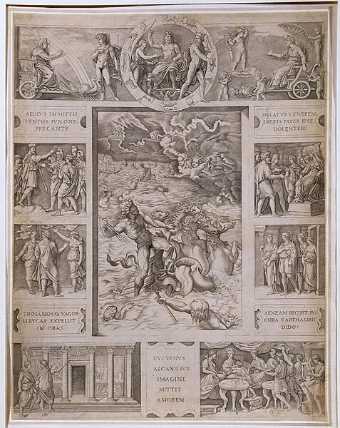 Quos Ego, Neptune Calming the Storm, with borders showing further scenes from Virgil