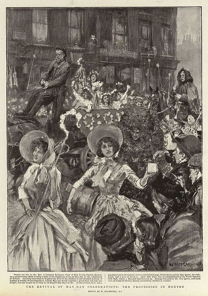 The Revival of May-Day Celebrations, the Procession in Hoxton (litho)