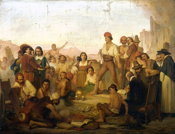 the revolt of the Neapolitan fisherman Tommaso Aniello, known as Masaniello (1622-1647) in Naples in 1647. Painting of Mazza. Museo della scienza di Milano