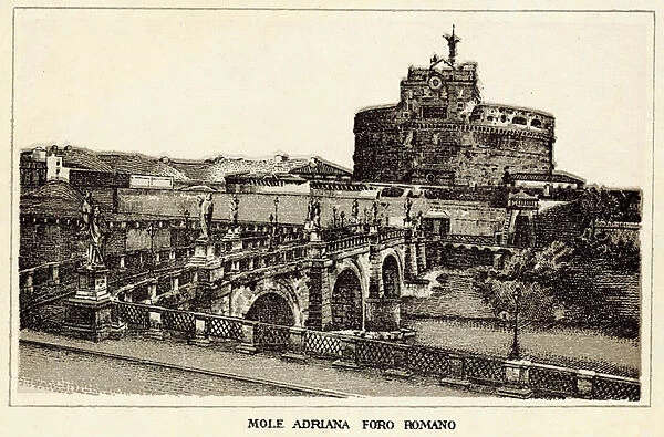 Roma: Mole Adriana Foro Romano (litho)