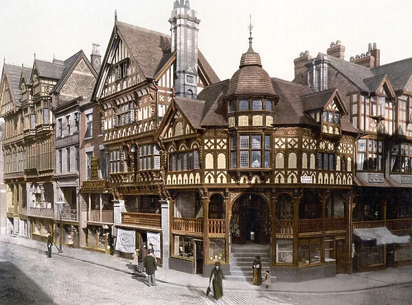 The Rows, Chester (hand-coloured photo)