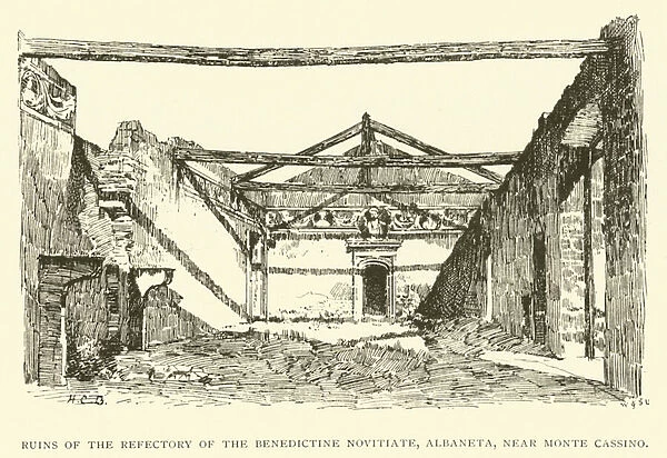 Ruins of the refectory of the Benedictine Novitiate, Albaneta, near Monte Cassino (engraving)