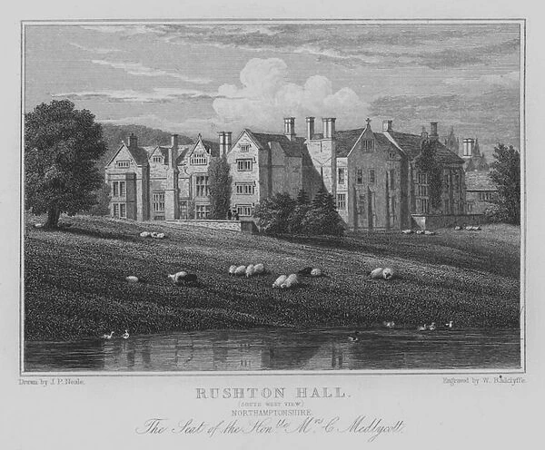 Rushton Hall, South West View, Northamptonshire, The Seat of the Honourable Mrs C Medlycott (engraving)