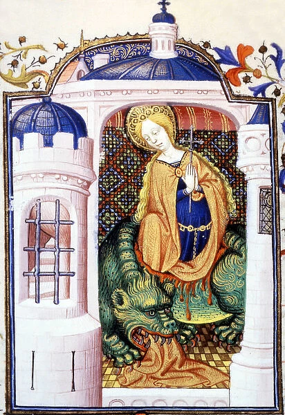 Saint Martha and the Monster Tarasque. 15th century manuscript