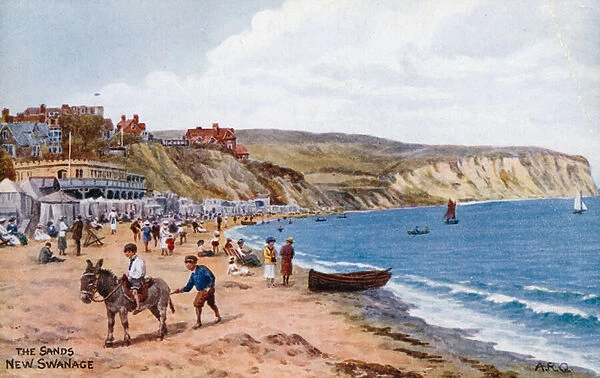 The Sands, New Swanage (colour litho)