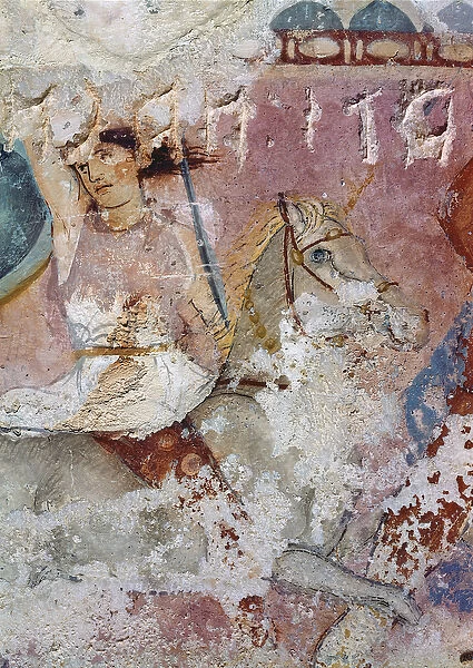 The Sarcophagus of the Amazons, detail of a rider, from Tarquinia (tempera on alabaster)