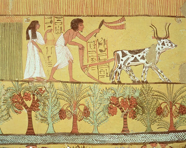 Sennedjem and his wife in the fields sowing and tilling, from the Tomb of Sennedjem